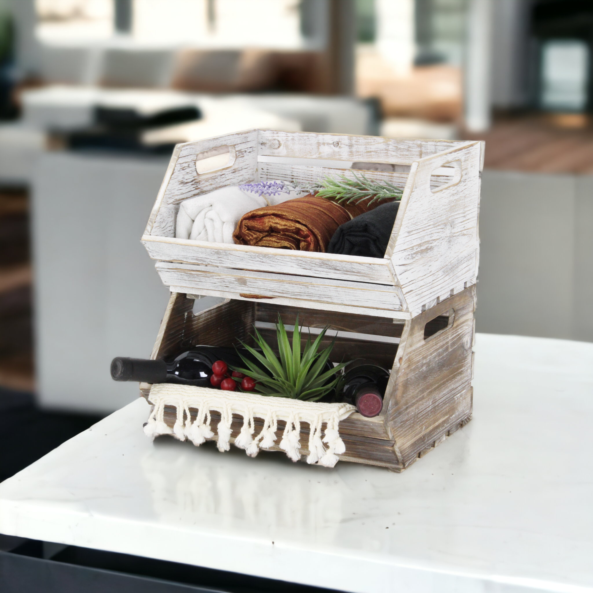 Cheungs Home Decor - Vendita all'ingrosso Contenitori portaoggetti - Cassa impilabile in legno con doghe Thero12