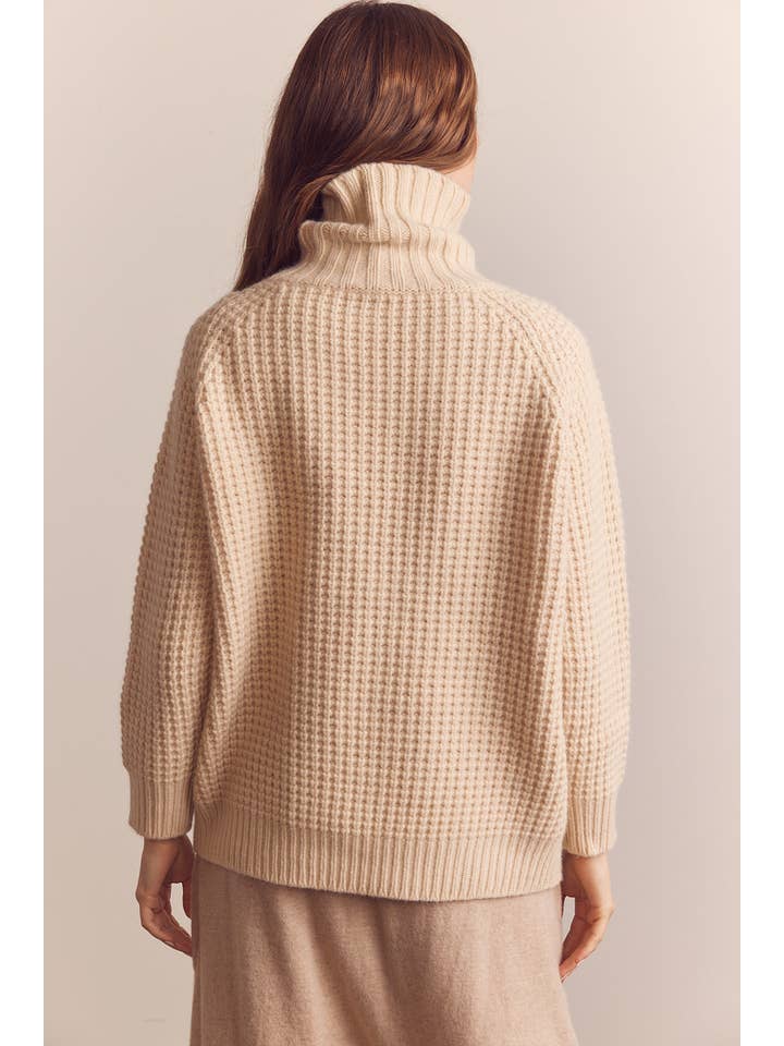 Crema Jersey tipo gofre de lana con cuello alto de venta al por mayor en Faire12