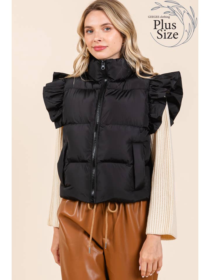 GeeGee x Lovelo - Wholesale Outerwear Vest - Women's - Plus Ruffled Sleeve Puffer Vest, MJ4501PL37