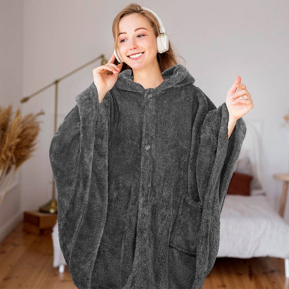 Pavilia - Wholesale Poncho - Women's - Angel Wrap Hoodie Sherpa Fluffy Poncho Blanket26