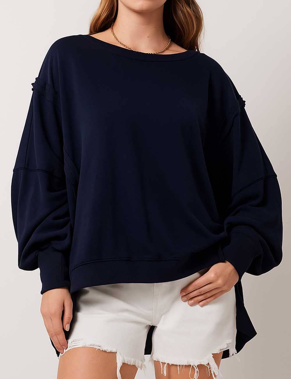Sweetkama – wholesale Sweatshirt - Dam – Enfärgad oregelbunden Slouchy tröja för damer SKT3852
