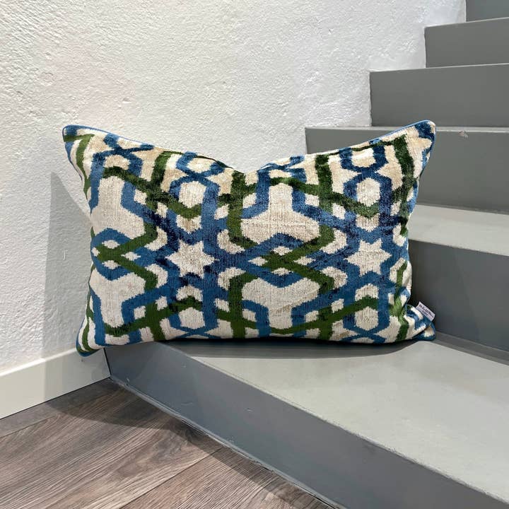 Mila∞Miro by Emelie - Wholesale Throw Pillow Cover - Velvet Ikat Cushion Arabesque Green | Velvet Ikat Pillow Arabesque Green