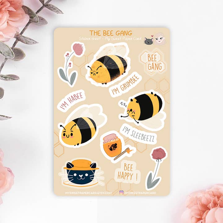 The Bee Gang stickers - Bumble bee planner stickers for wholesale by My Sweet Paper Card