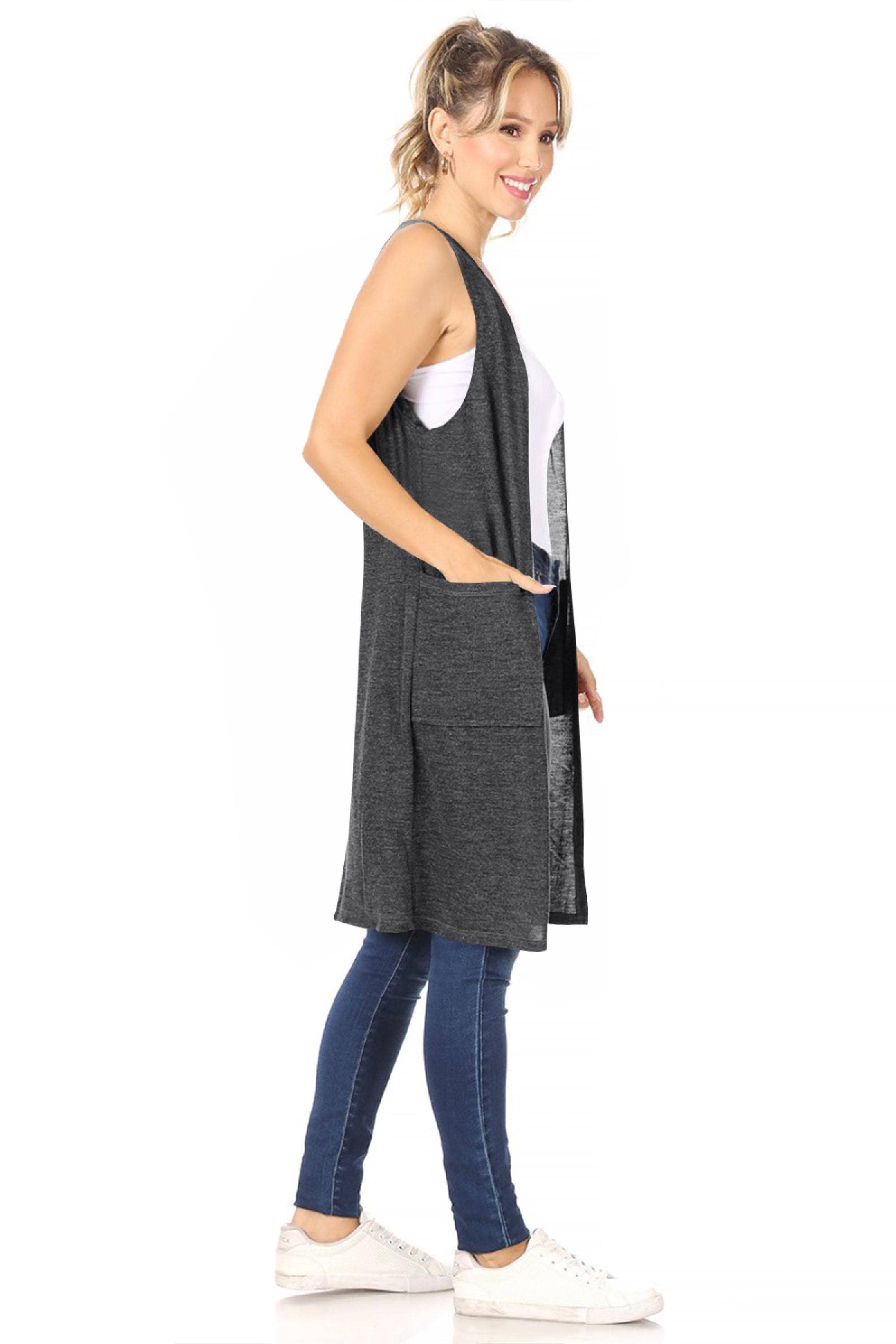 MOA COLLECTION - Wholesale Outerwear Vest - Women's - Women's Casual Solid Knit Long Vest with Pockets13