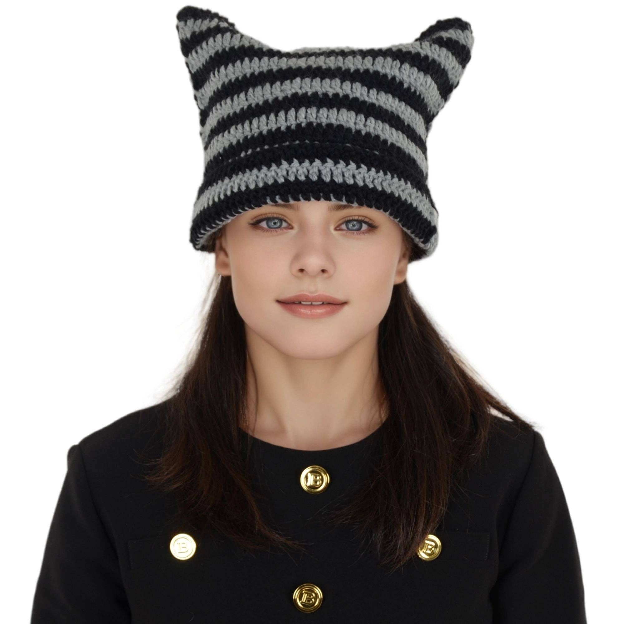 AK Brand - Wholesale Beanie - Women's - Vintage Crochet Cat Ear Slouchy Beanie Hat for Women0