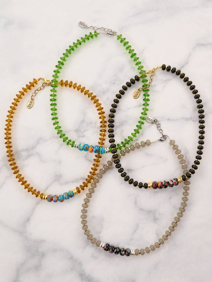 Colar Diablo Rondelles de Vidro, Contas Millefiore Focal por atacado de Julio Designs
