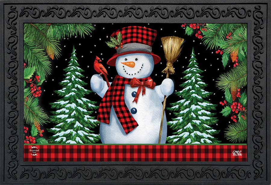 Briarwood Lane - Wholesale Door Mat - Red Checkered Snowman Doormat0