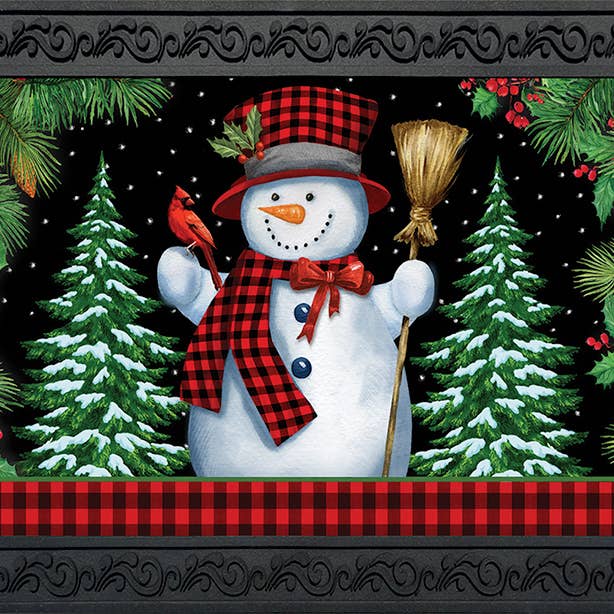 Briarwood Lane - Wholesale Door Mat - Red Checkered Snowman Doormat