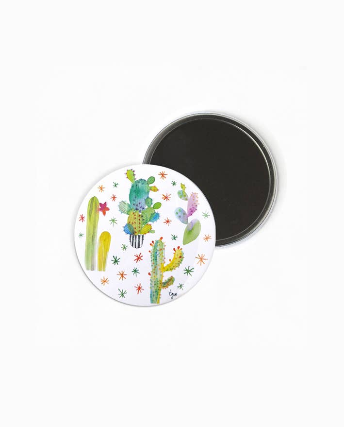 Thévy Guex - Wholesale Compact Mirror - WATERCOLOR MULTICOLOR CACTUS POCKET MIRROR