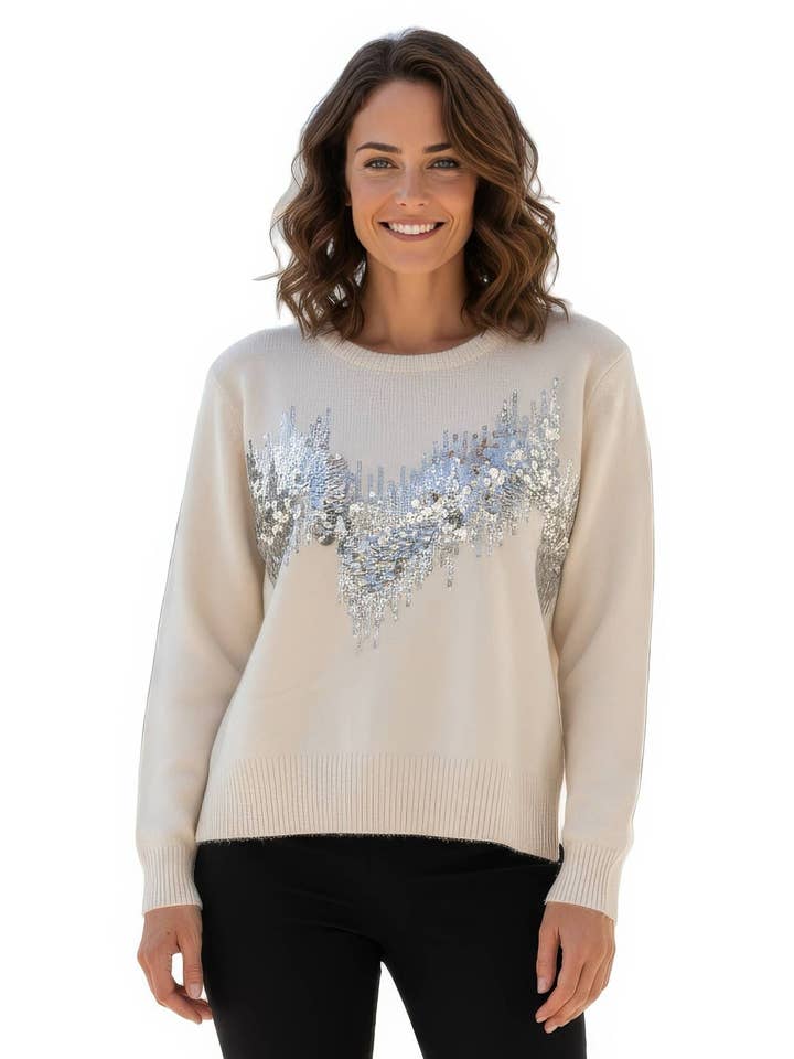 Sequin Wave Wool Blend Jumper for wholesale by Kurt Muller