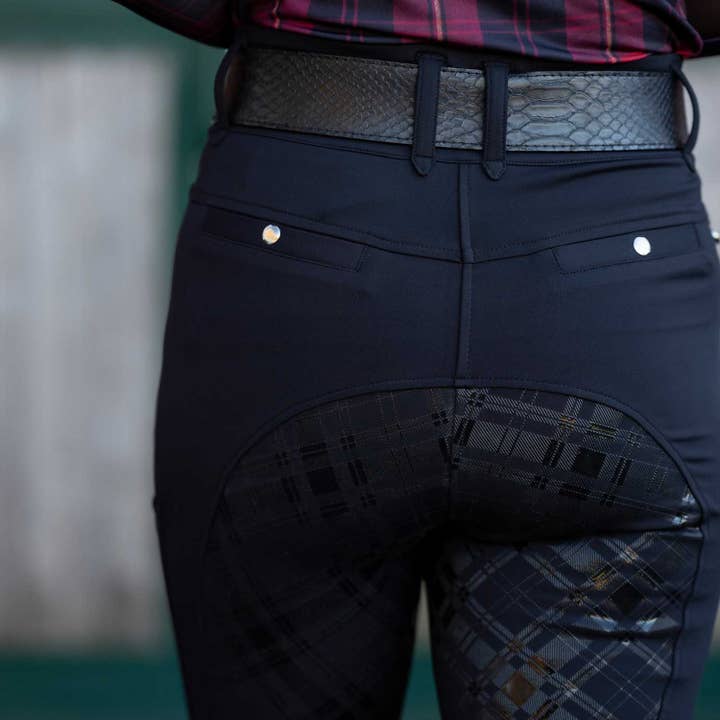 Dapplebay Holiday Plaid Full Seat Compression Breeches - Black for wholesale on Faire