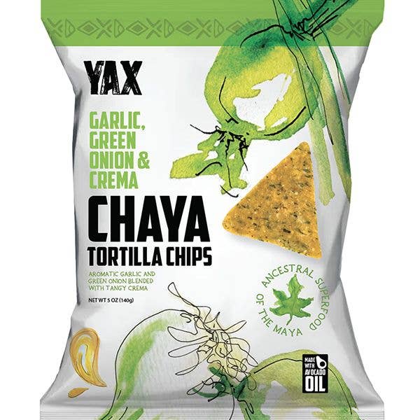 YAX Chaya Tortilla Chips - Garlic, Green Onion & Crema for wholesale by YAX Snacks