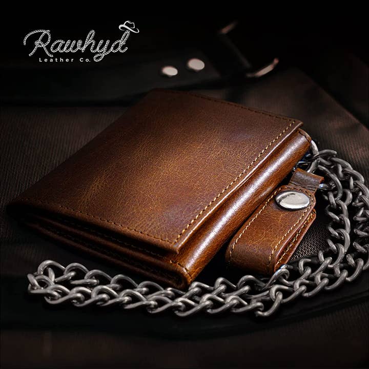 RAWHYD Leather Co. - Wholesale Wallet - Men's - RAWHYD - Trifold Chain Wallet - Full Grain Leather - 10.5” x 4.5”