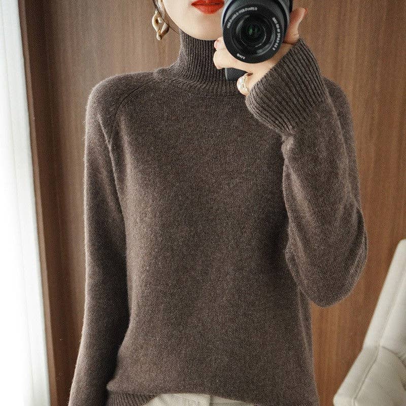 FurDecoration - Wholesale Knit Sweater - Women's - Solid Color Minimalist High Neck Loose Fit Chunky Knit Sweater8
