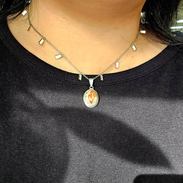 Rock Paradise - Wholesale Pendant/Charm Necklace - Mexican Fire Opal and Opalite Sterling Silver Crystal Necklace - Handmade2
