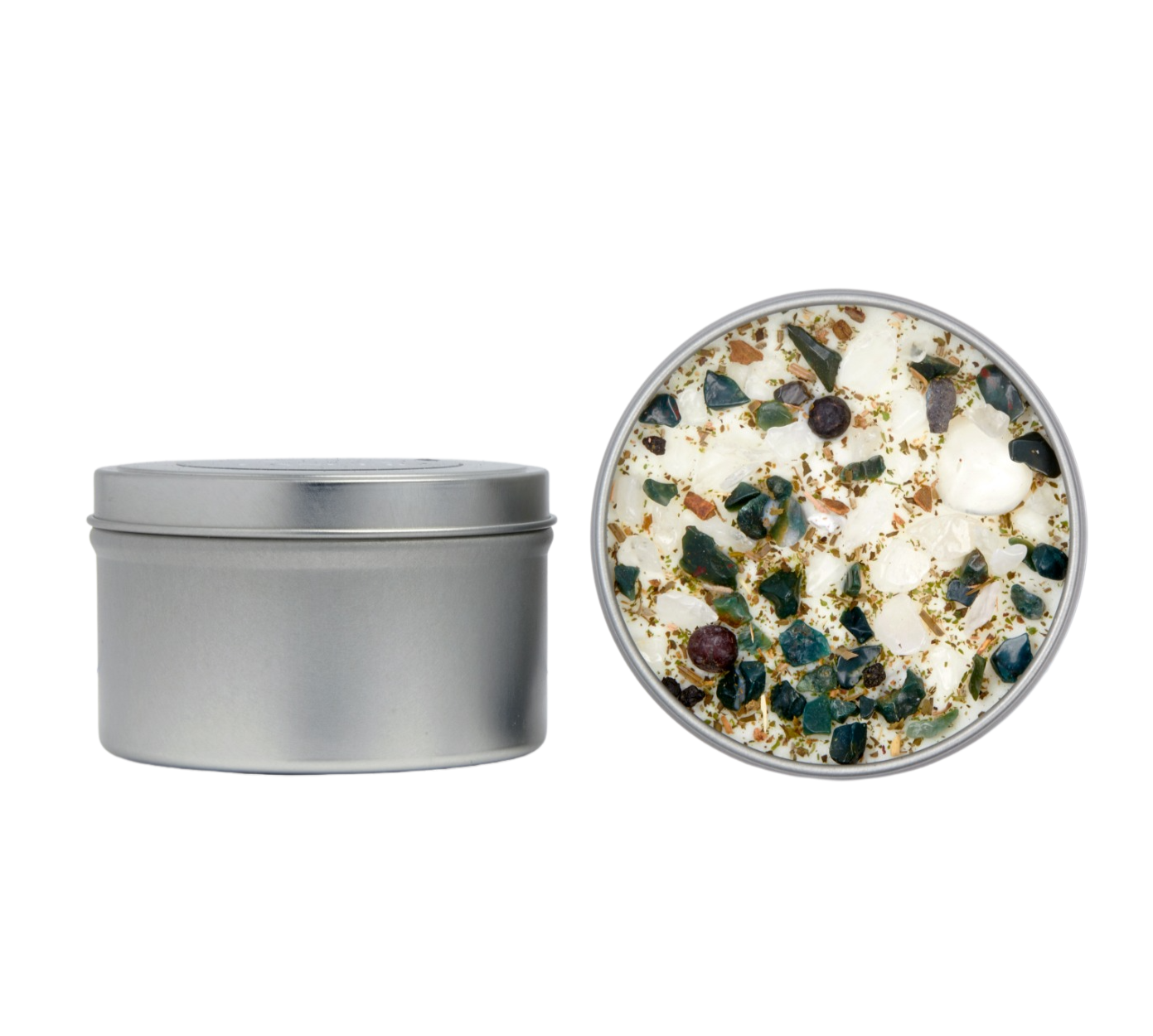 New Moon Beginnings - Wholesale Travel Candles - Crystals & Herb Energy Candles 8oz Tin Soy Candles Handmade53