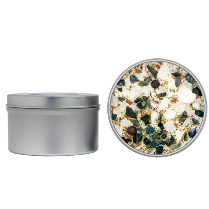 New Moon Beginnings - Wholesale Travel Candles - Crystals & Herb Energy Candles 8oz Tin Soy Candles Handmade53
