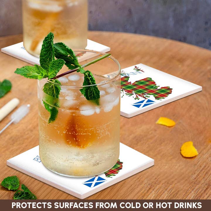 3dRose - Wholesale Coasters - 3dRose, Outline of Scotland with the Buchanan clan family tartan., Coaster2