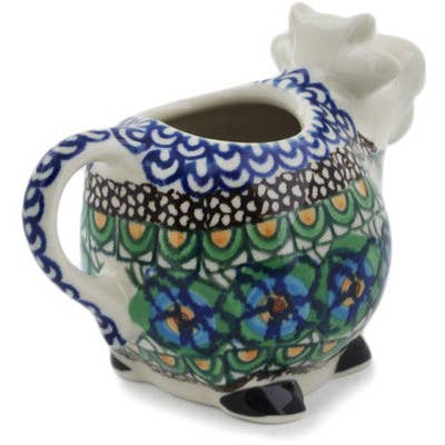 Crémier en forme de vache 6 oz Thème Mardi Gras UNIKAT pour la vente par Polmedia Polish Pottery