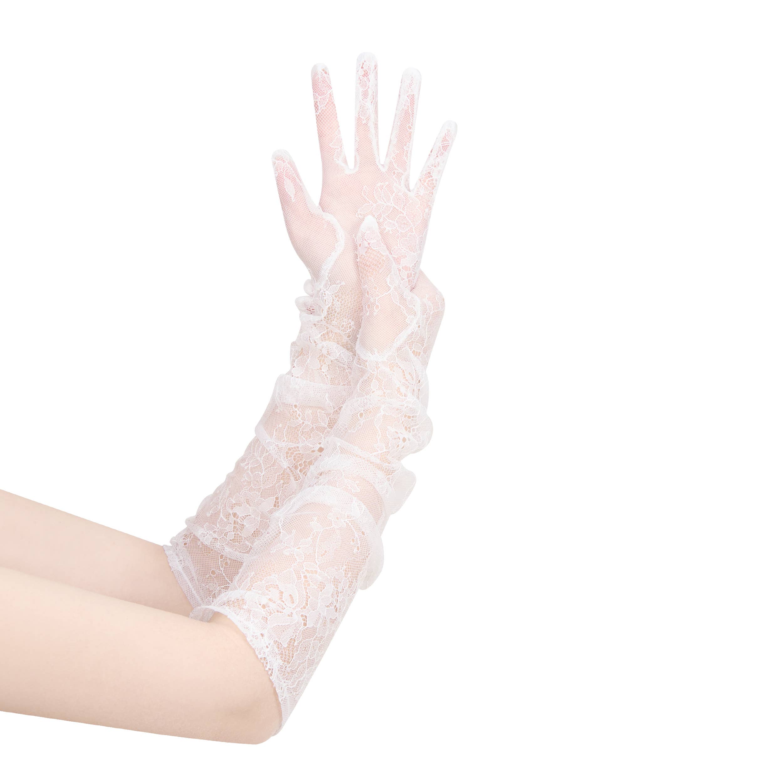 Floris Linens - Venta al por mayor Guantes - Mujer - Guantes de novia largos de encaje completo de tul.4