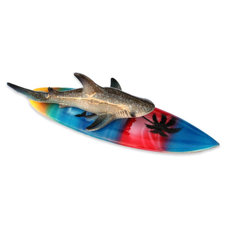 Mini Gray Shark on 6" Surfboard - Novelty Souvenir for wholesale by California Seashell Company