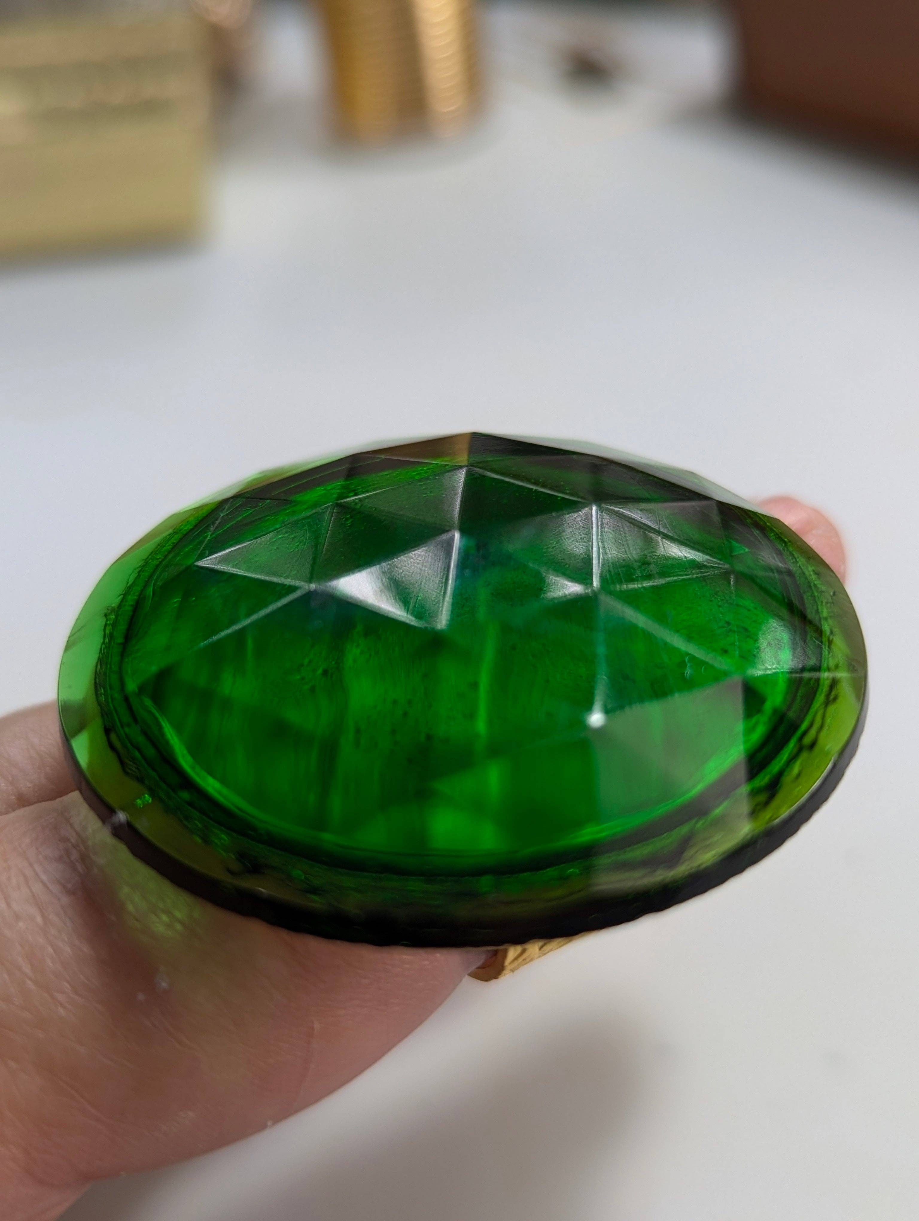 Gay Isber Designs - Wholesale Cocktail/Statement Ring - Jumbo Vintage Green-Faceted Stone Ring - Unisex, Adjustable Gold-Plated Base - Free Shipping in the US3