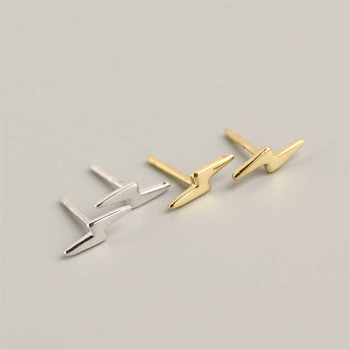 Perimade & Co. LLC - Wholesale Stud/Post Earrings - Lightning Bolt Thunderbolt Earrings in 925 Sterling Silver