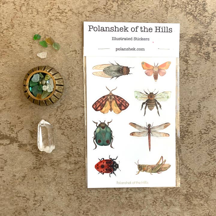 Bug Sticker Sheet for wholesale by Polanshek of the Hills