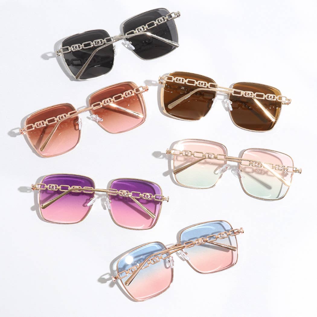 12 CORES SORTIDAS Óculos de sol em forma de corrente de lentes coloridas com armação fina para venda a revendedores na Faire2
