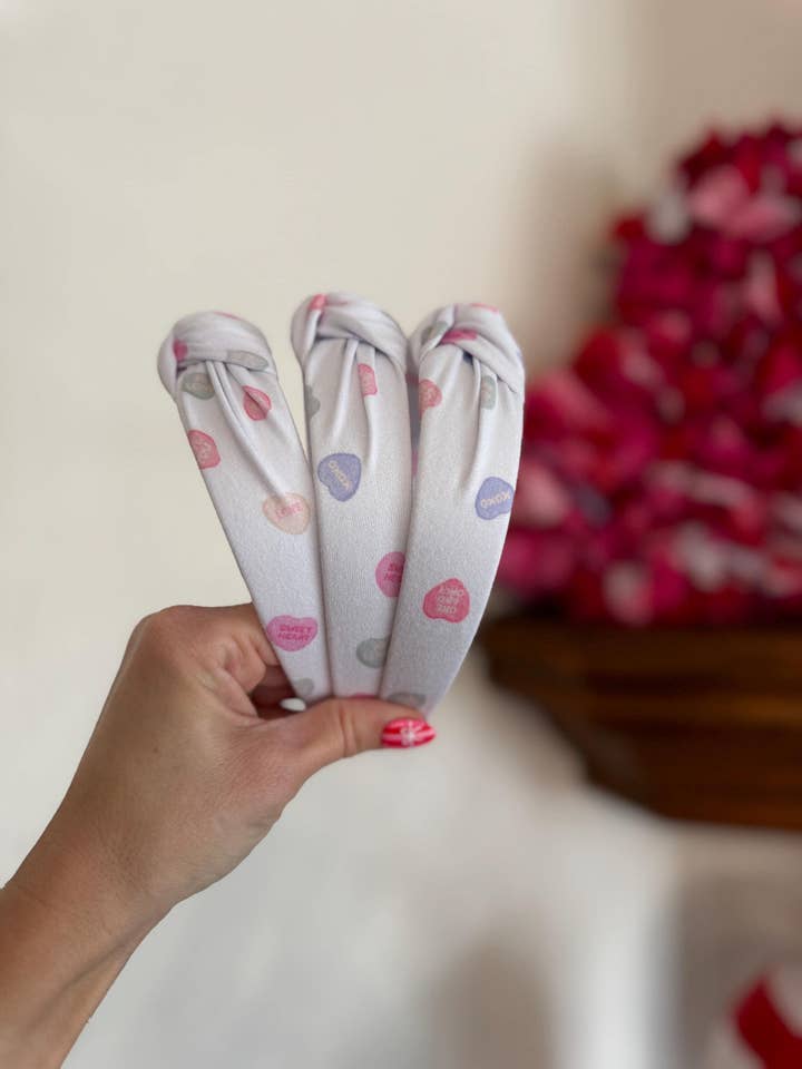 Conversation Hearts Valentine Knotted Headband for wholesale by Brynnbands