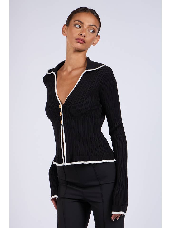 Sky to Moon - Wholesale Cardigan - Women's - LINE POINT COLOR COLLARED KNIT SWEATER CARDIGAN6