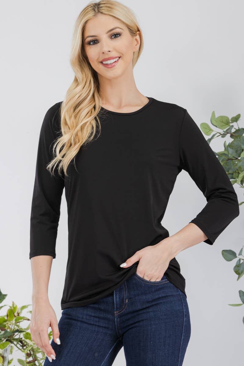 Celeste Clothing - Venta al por mayor Camiseta - Mujer - TOP DE CAPAS SIN ARRUGAS CON MANGAS 3/4 -CT1321436