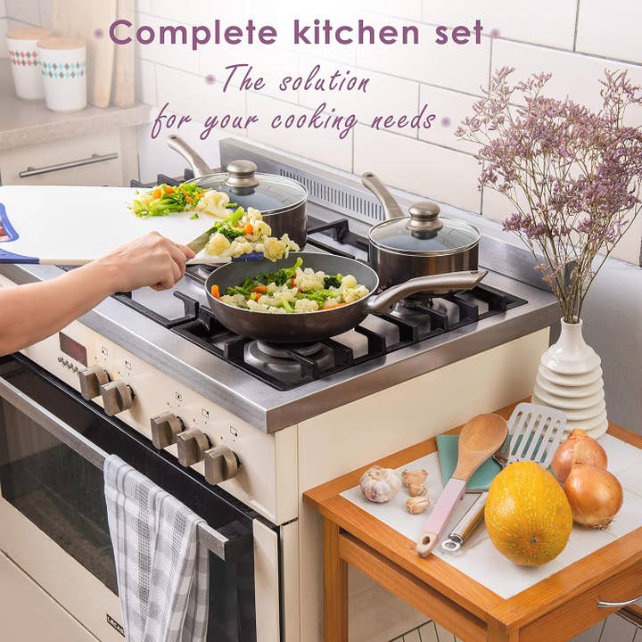 Moss & Stone - Wholesale Cookware set - 6 Piece Nonstick Cookware Set, Pots And Pans Set Non stick With Glass Lid, Induction Cookware, Stay-Cool Handles, PTFE/PFOA (6 Pcs Dark Grey)6