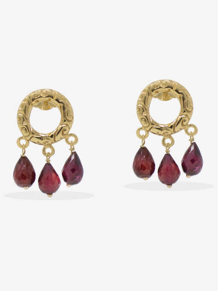 Liberty Gold Vermeil Garnet Statement Earrings for wholesale by Vintouch Jewels
