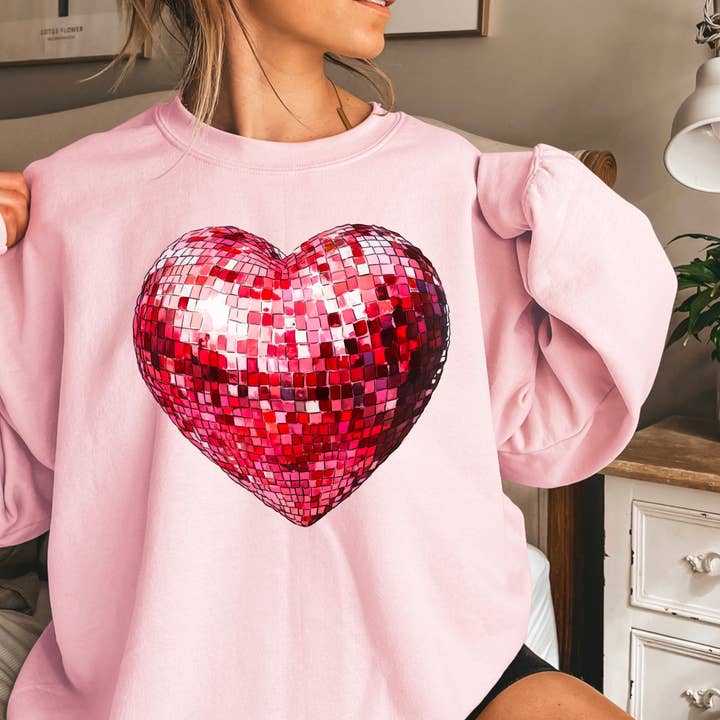 Shoppe SHC – Engroshandel Grafisk Sweatshirt - Dame – Hjerte Diskokugle Sweatshirt | Serigrafi Sweatshirt15