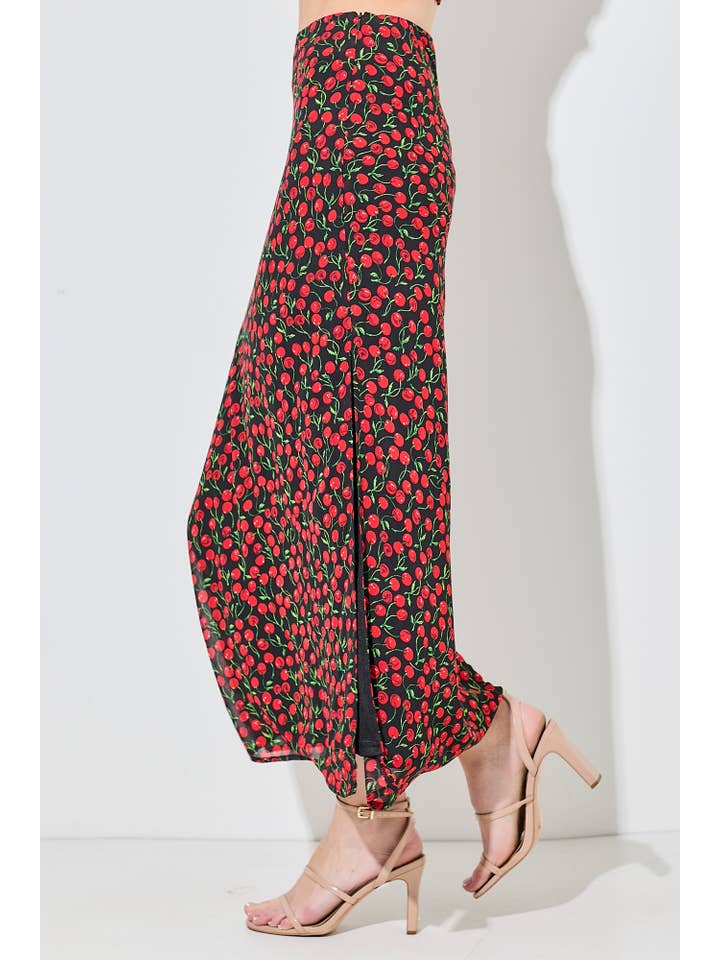 Baevely by Wellmade USA - Wholesale Skirt - Women's - CHERRY PRINT MAXI SKIRT