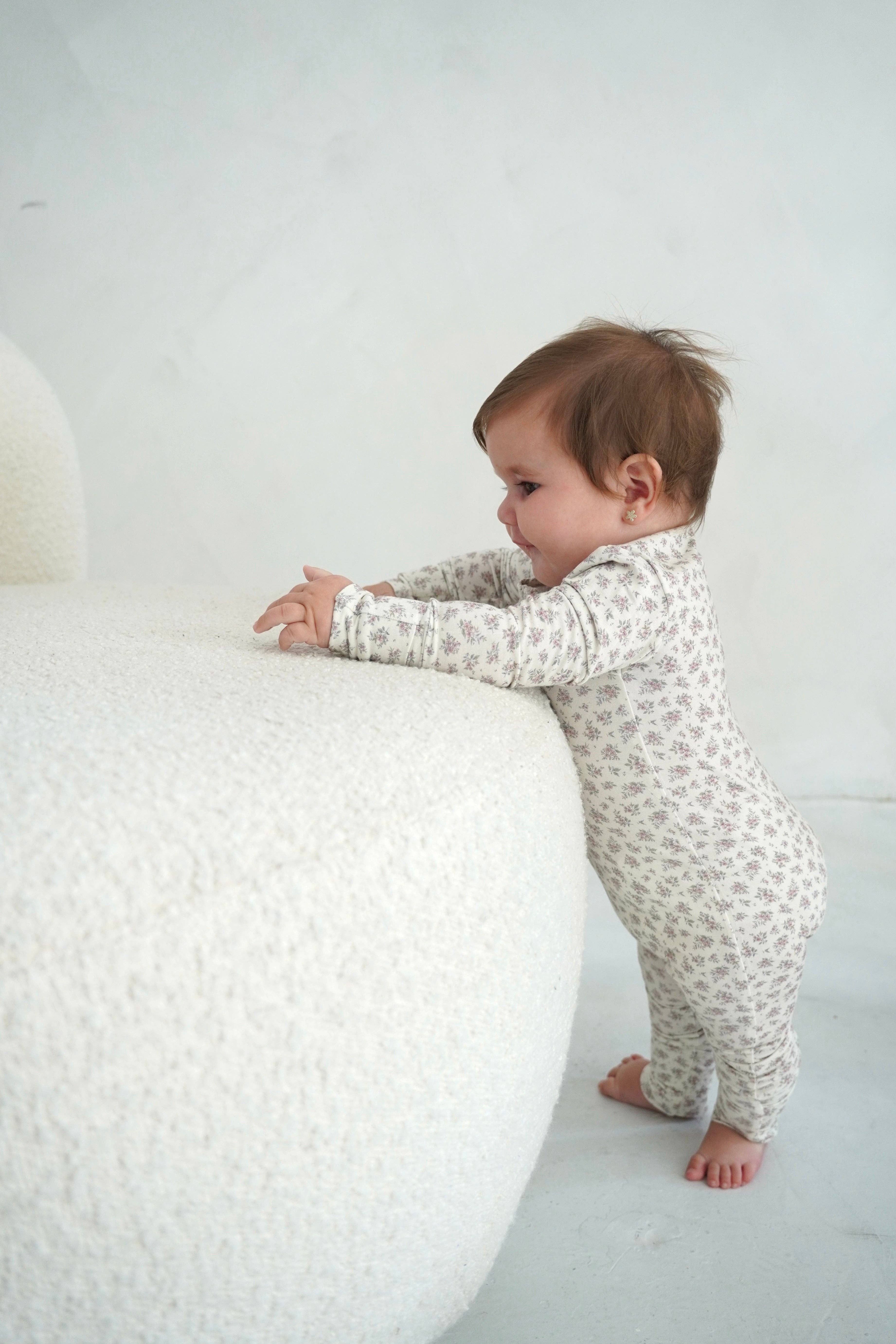 Little Threads - Wholesale Sleepsuit - Baby - Vintage Floral Blush Bamboo Footie2