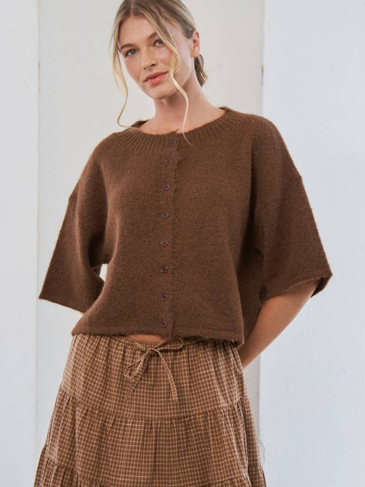 Brown Quarter-Sleeve Knit Cardigans for wholesale on Faire8