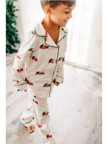 Sugar Bee Clothing - Wholesale Sleepwear Set - Women's - Christmas 2025 Pajamas - Button Down - Christmas Tractors 5