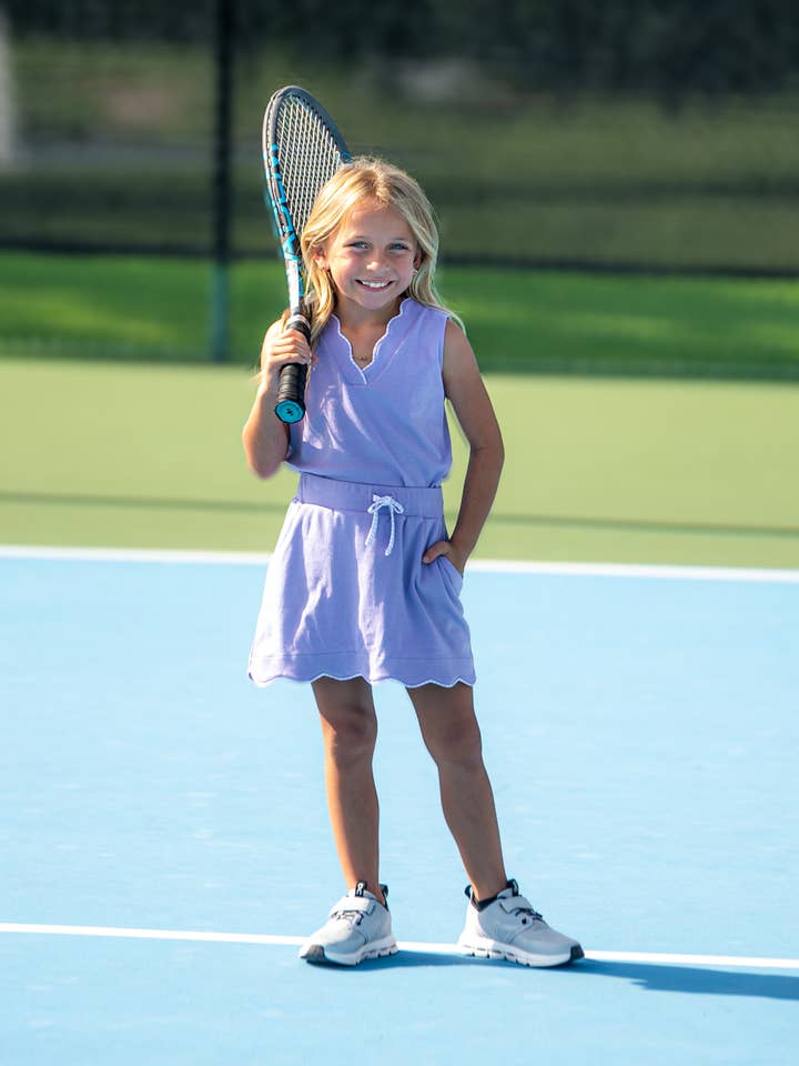 The Millie Scallop Pima Set with Purple Gingham Trim for wholesale by Catalina Prep