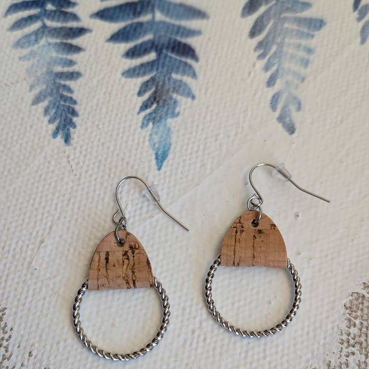 Cork Earrings-Twisted Hoop w/Natural cork for wholesale by KORK & Inspired by KORK