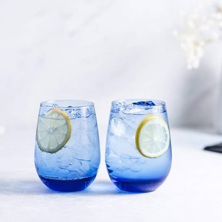 Libbey - Wholesale Wine Glass - Libbey Classic Blue Stemless Wine Glasses, Set of 6