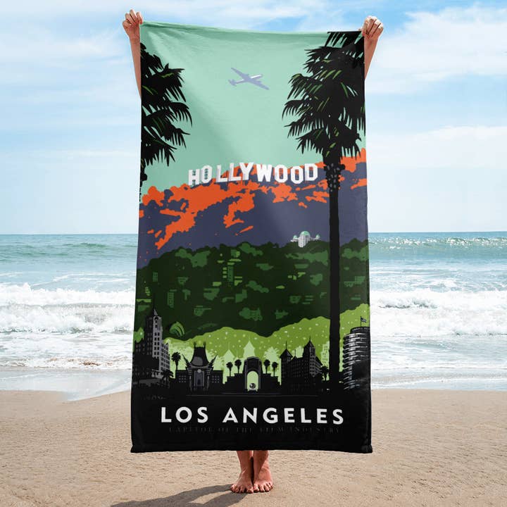 Landmark CA | Hollywood Days Beach Towel for wholesale by Legendary Landmark Art Prints