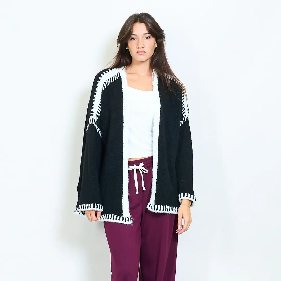 AMELÉ - Wholesale Cardigan - Women's - Bouclé knit cardigan with contrasting details.0