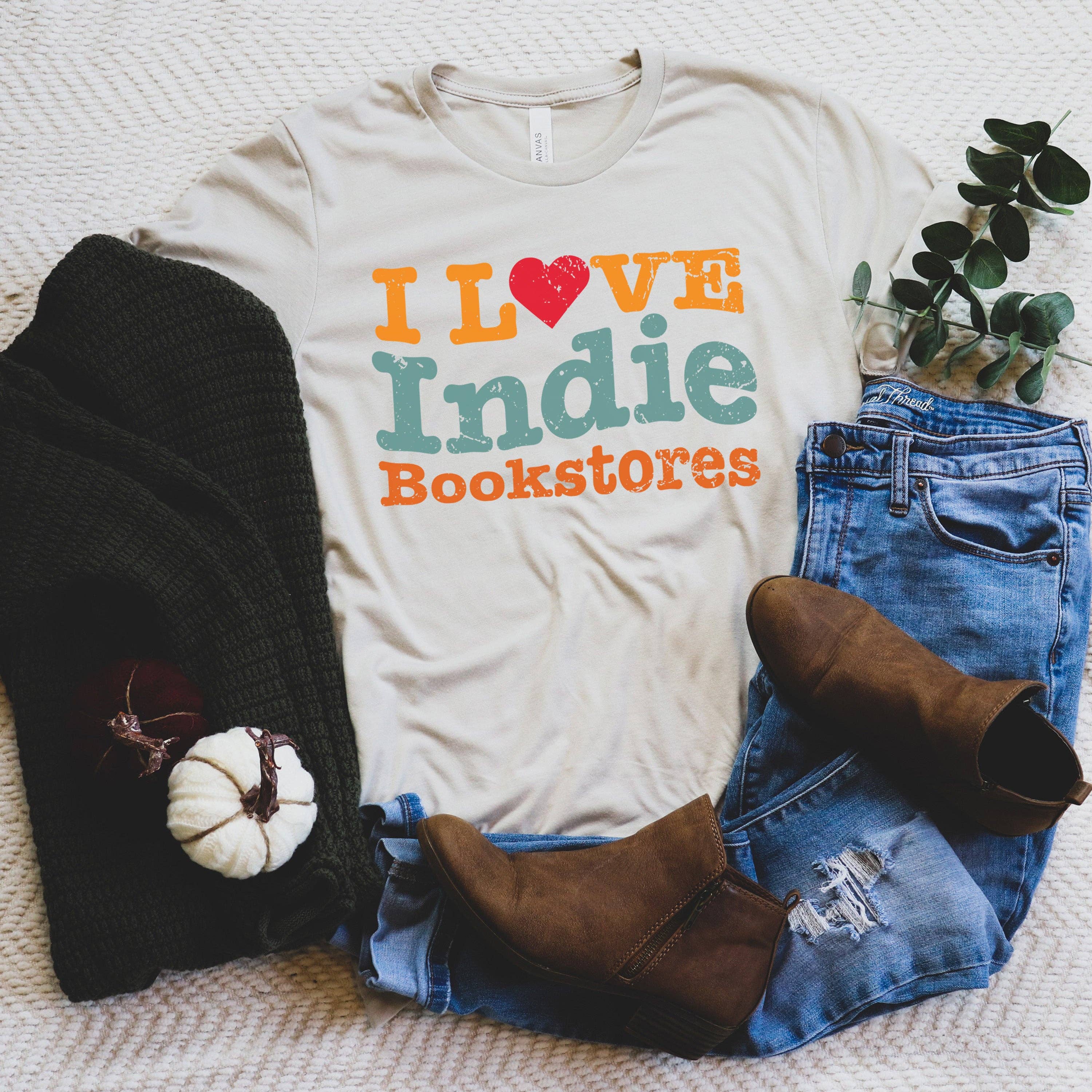 The Obstinate Octopus - Wholesale Screen Printed T-Shirt - Women's - "I Love Indie Bookstores" Wave Tee2