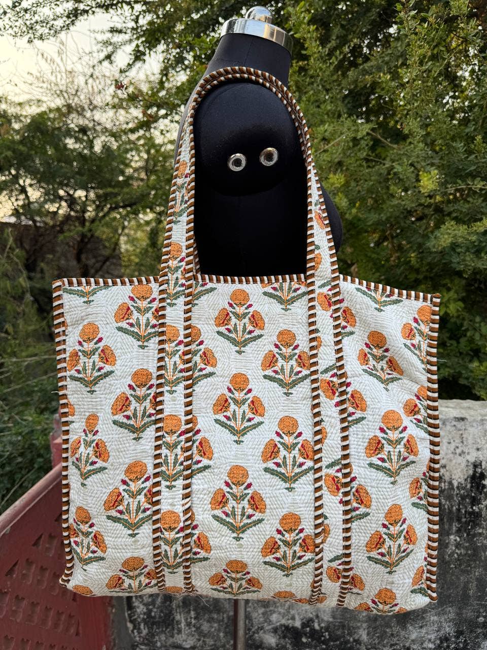 bhavnas boutique - Vendita all'ingrosso Borsa tote - Donna - Borsa da festa per ragazze Borsa tote stampata floreale in cotone trapuntato3