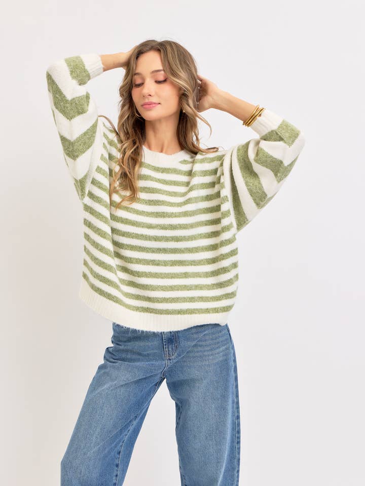 Sweet Lovely by Jen - Wholesale Knit Sweater - Women's - SOFT COZY EVERYDAY WARDROBE STRIPED KNIT SWEATER 12