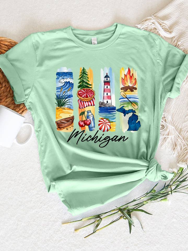 Michigan State Brushstroke Graphic Tee for wholesale by Pink Irene Wholesale