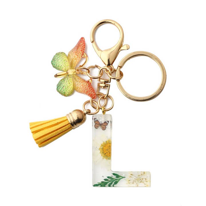 ACCITY - Wholesale Keychain - Women's - Flower Letter Keychain with Yellow Butterfly Charm_CWAB509011