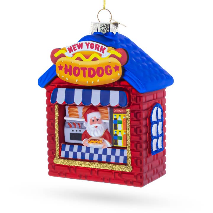 New York Hot Dog Stand with Santa Glass Ornament for wholesale by BestPysanky